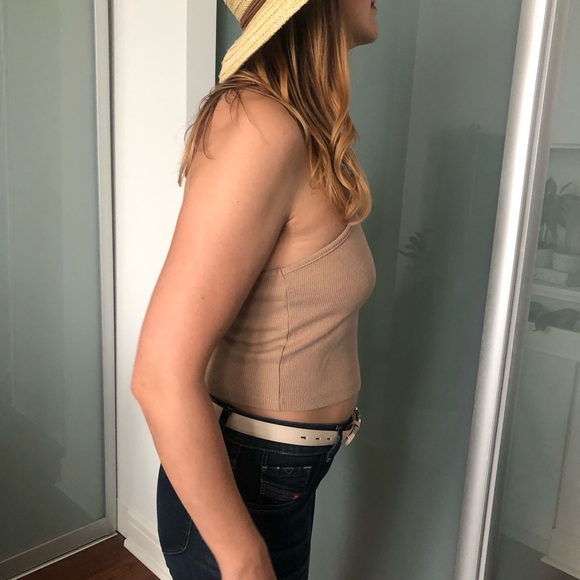 Zara Tan Cotton Top with Neck Straps - Picture 4 of 8